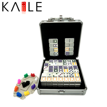 Top Quality Mexican Train Colorful Dots Domino in Aluminum Case